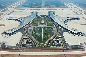 Chengdu Tianfu International Airport main building and runways.