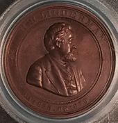 1879 Assay medal depicting late Mint Director Henry Linderman. Obverse design by William Barber. 1879 Assay medal.jpg