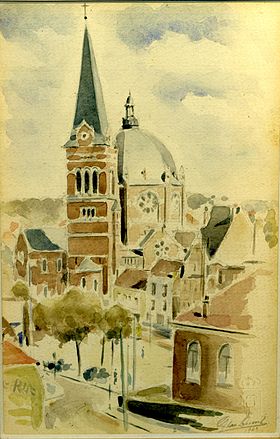 Saint-Job Church (aquarel van Léon van Dievoet, 1943)