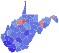 2002 United States Senate election in West Virginia results map by county.svg