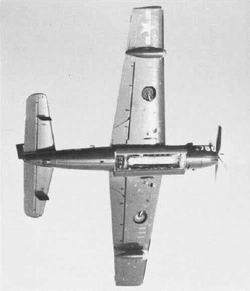 The underside of an AF-2S showing its opened weapons bay