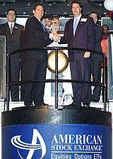 Steve Brozak with Chairman & CEO, Salvatore Sodano opening the American Stock Exchange on August 2, 2004 AMEX Opening Aug-2-2004.jpg