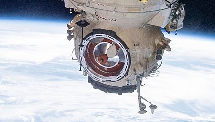 Nauka modified ASA-G forward port for experimental airlock after docking to the International Space Station