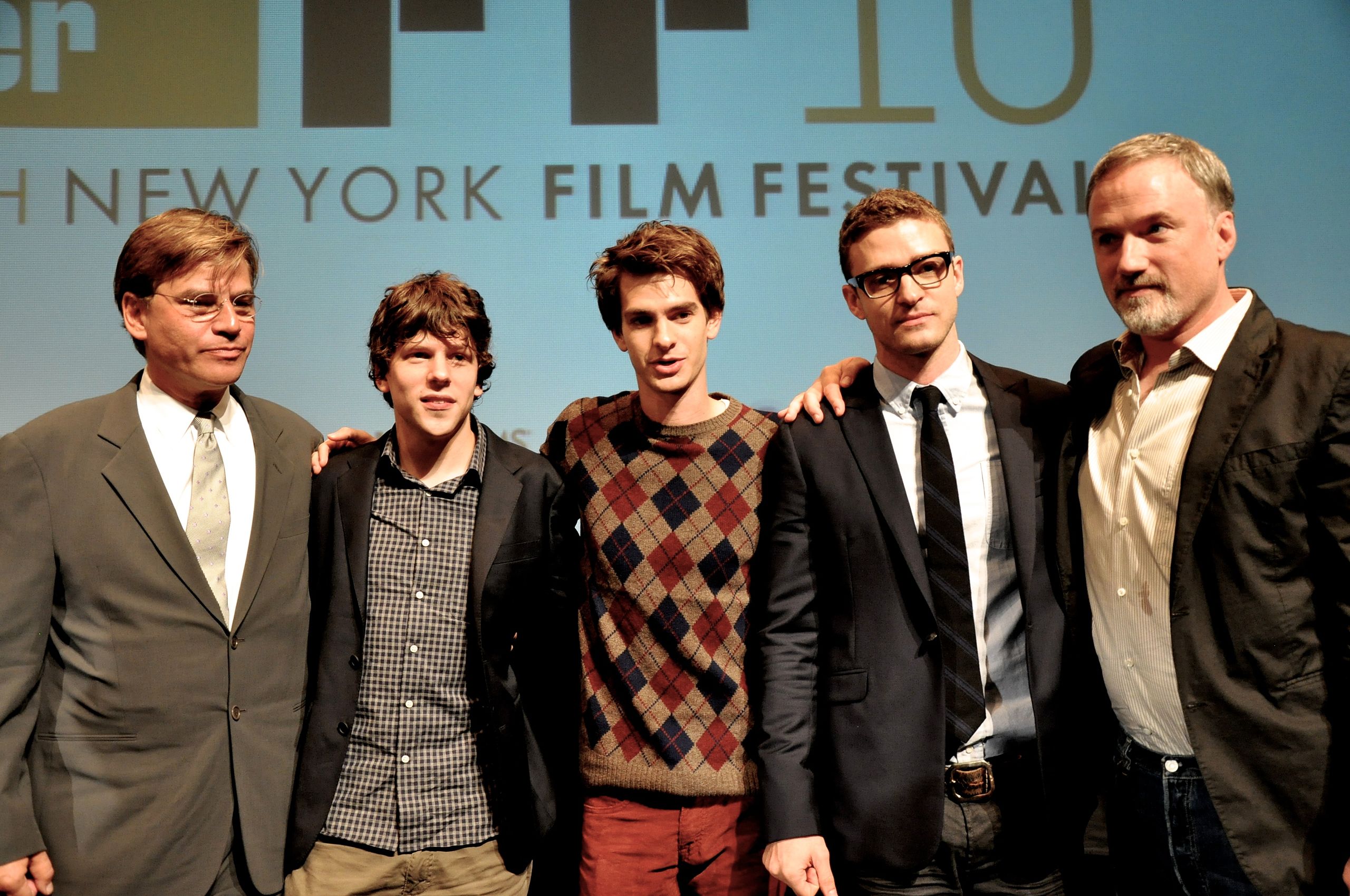 David Fincher with the cast of The Social Network