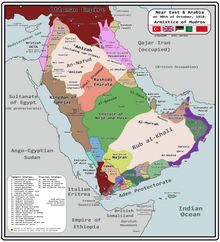 Arabia at the end of WWI Arabia Armistice Mudros.png