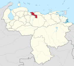ベネズエラ内のアラグア州の位置の位置図