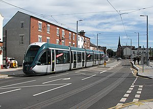 At Chilwell Road tram stop on opening day (geograph 4633134).jpg