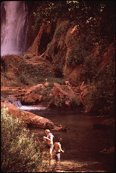 File:BATHERS ENJOY THE HAVASU FALLS. OWNED BY THE NATIONAL PARK SERVICE (THOUGH IT IS ON THE HAVASUPAI RESERVATION) THIS... - NARA - 544352.jpg