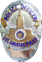 LAPD officer badge, with number omitted.
