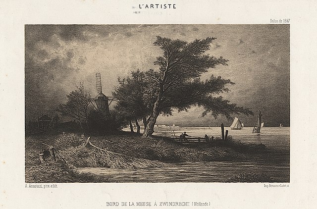 Auguste Paul Charles Anastasi, Bank of the Meuse at Zwindrecht (Holland), c. 1857, lithograph, Department of Image Collections, National Gallery of Ar