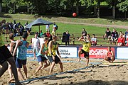 Deutsch: Beachhandball Europameisterschaften 2019 (Beach handball Euro); Tag 1: 2. Juli 2019 – Männer, Vorrunde Gruppe A, Deutschland-Norwegen 2:0 (22:14, 22:20) English: Beach handball Euro; Day 1: 2 July 2019 – Men Preliminary Round Group A – Germany-Norway 2:0 (22:14, 22:20)