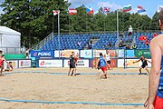 Deutsch: Beachhandball Europameisterschaften 2019 (Beach handball Euro); Tag 2: 3. Juli 2019 – Männer, Vorrunde Gruppe B, Serbien-Portugal 2:0 (20:15, 88:17) English: Beach handball Euro; Day 2: 3 July 2019 – Men Preliminary Round Group B - Serbia-Portugal 2:0 (20:15, 88:17)