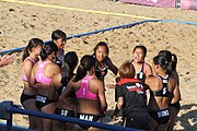 Deutsch: Beachhandball bei den Olympischen Jugendspielen 2018; Tag 3, 9. Oktober 2018; Jungs, Vorrunde, Gruppe B - Argentinien-Hongkong 2:0 English: Beach handball at the 2018 Summer Youth Olympics at 9 October 2018 – Girls Preliminary Round Group B – Argentina-Hing Kong 2:0