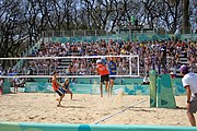 Deutsch: Beachvolleyball bei den Olympischen Jugendspielen 2018; Tag 11, 17. Oktober 2018; Jungen,Finale – Niederlande (Matthew Immers/Yorick de Groot)-Schweden (David Åhman/Jonatan Hellvig) 0:2 (20–22/15–21) English: Beach volleyball at the 2018 Summer Youth Olympics at 17 October 2018 – Final – Netherlands (Matthew Immers/Yorick de Groot)-Sweden (David Åhman/Jonatan Hellvig) 0:2 (20–22/15–21)