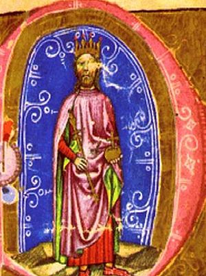 Stefanus' vader, koning Béla IV van Hongarije (uit het Chronicon Pictum).