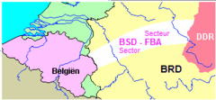 Image 10Map showing the area of West Germany occupied by Belgian forces after the Second World War, known as FBA-BSD (from History of Belgium)