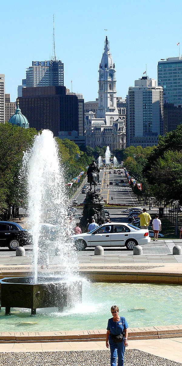 Benjamin Franklin Parkway from the top of the steps of the Philadelphia Museum of Art