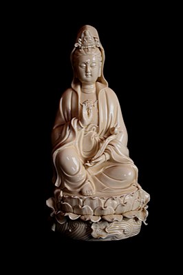 Guanyin Bodhisattva in Blanc de Chine (Dehua porcelain), by He Chaozong, Ming dynasty, early 17th century