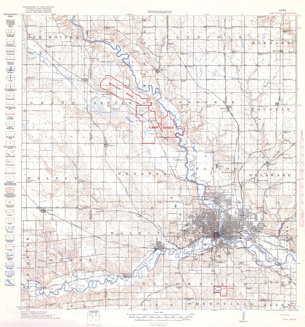 camp dodge iowa map File Camp Dodge Iowa Quadrangle Topographical Map 1918 Jpg camp dodge iowa map