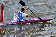 Deutsch: Kanusport bei den Olympischen Jugendspielen 2018; Tag 10, 16. Oktober 2018; Finale Jungen Einer-Kajak-Slalom: Lan Tominc (Slowenien, Gold) - Guan Changheng (China, Silber) - Tom Bouchardon (Frankreich, Bronze) English: Canoeing at the 2018 Summer Youth Olympics at 16 October 2018 – Boys' K1 slalom Gold Medal Race: Lan Tominc (Slovenia, gold) - Guan Changheng (China, silver) - Tom Bouchardon (France, bronze)