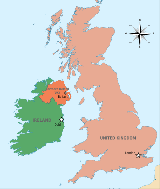 Carte politique de l'île d'Irlande.