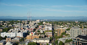 Capitol Hill as seen from 9th Avenue and Pine Street, looking east