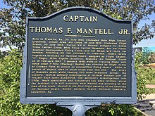 Captain Thomas F Mantell, Jr. Marker in Franklin, KY about the crash of his aircraft and death in pursuit of a UFO in 1948. Capt. Mantell Marker.jpg
