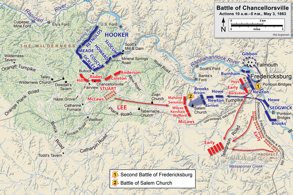Chancellorsville, actions on May 3, 10 a.m. to 5 p.m., including the Second Battle of Fredericksburg and the Battle of Salem Church