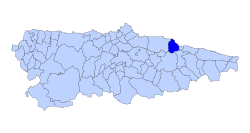 Asturiyadagi Sierra del Sueve qo'riqlanadigan landshaft zonasining joylashishi