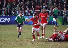 Conor Murray playing scrum-half for Munster Connor Murray and Simon Zebo.jpg