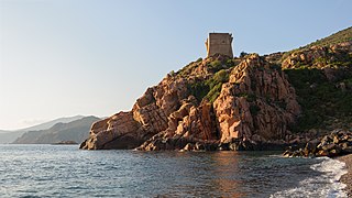 La tour génoise de Porto (commune d'Ota, Corse-du-Sud, France) ; Myrabella