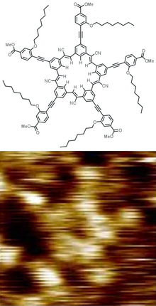 A first-generation "cyanostar" dendrimer and its STM image Cyanostar STM.png