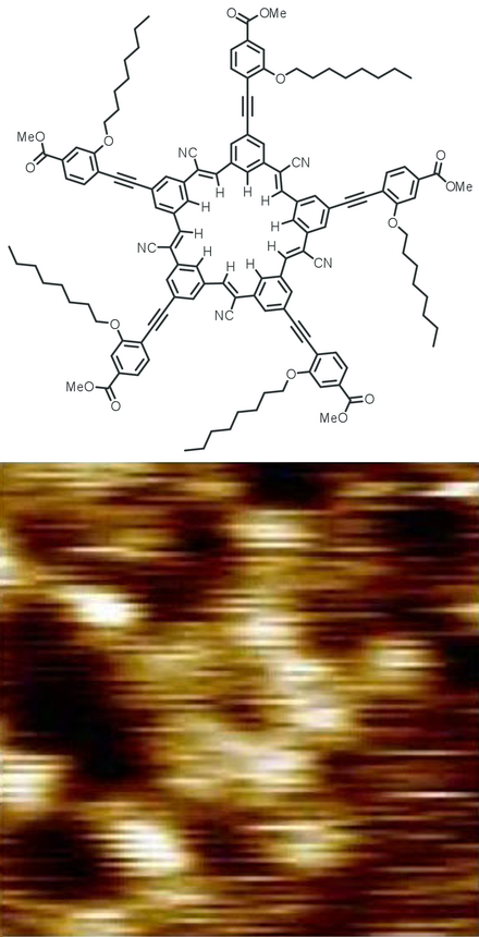 Cyanostar as the central unit of a dendrimer Cyanostar STM.png