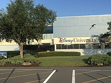 The main entrance to the Disney University building located behind Magic Kingdom at Walt Disney World in Orlando, Florida. Disney University Building Orlando.jpg