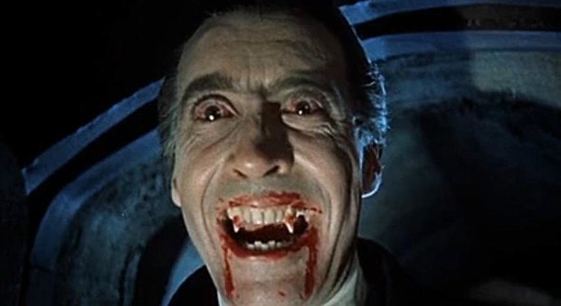 Lee as the title character in Dracula (1958). Lee fixed the image of the fanged vampire in popular culture.[77]