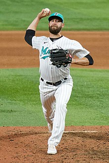 Dylan Floro pitching, March 31, 2023 (2) (cropped).jpg