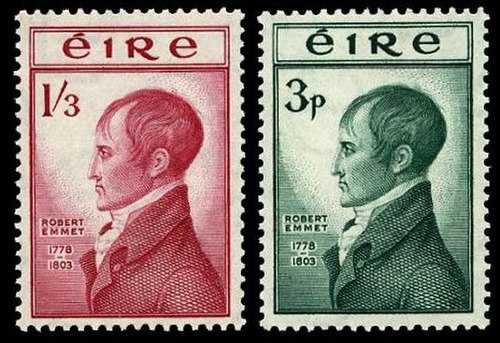 Robert Emmet was honoured on two Irish postage stamps issued in 1953, commemorating the 150th anniversary of his death