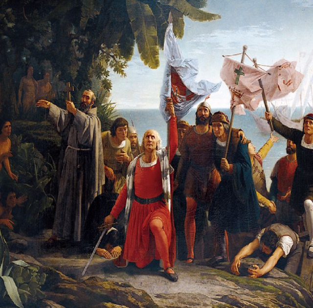 Primer desembarco de Cristobal Colón y sus hombres en América