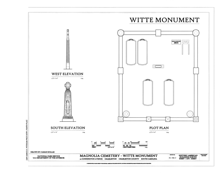 File:Elevations and Plot Plan - Magnolia Cemetery, Witte Monument, 70 Cunnington Avenue, Charleston, Charleston County, SC HABS SC-700-Z (sheet 1 of 1).png