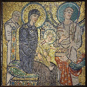 Um dos raros mosaicos sobreviventes da Antiga Basílica de São Pedro, na sacristia.