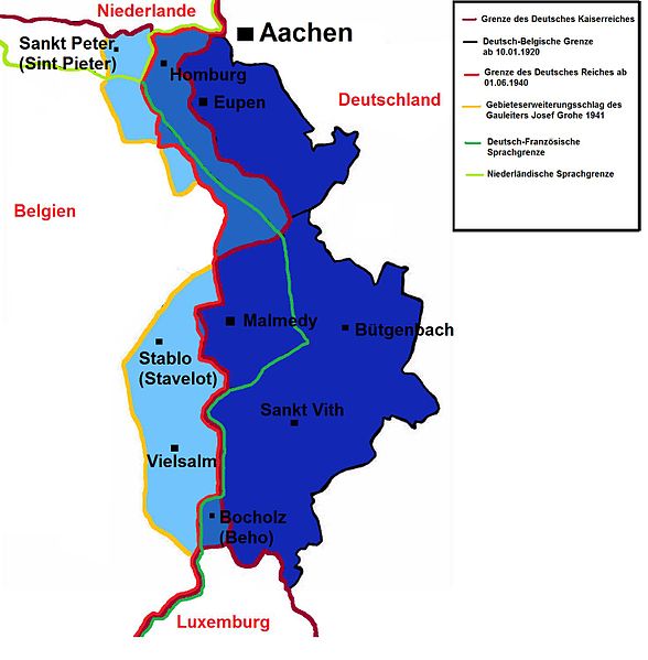 Eupen-Malmedy border changes between 1920 and 1945