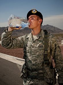 Working in hot conditions can make the body lose fluids through sweating, so workers must drink extra water in these conditions to replenish those fluids and prevent dehydration. Extreme heat 130702-F-HZ730-020.jpg