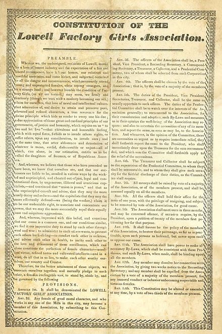 1836 Constitution of the Lowell Factory Girls Association FGA Constitution.jpg