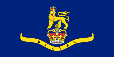 The flag of the governor-general of Belize, featuring St Edward's Crown in the centre, and a crowned lion on top.