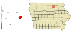 Floyd County Iowa Incorporated and Unincorporated areas Charles City Highlighted.svg