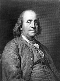 Bản khắc của H.B.Hall của Joseph-Siffred Duplessis chân dung vẽ Benjamin Franklin lớn tuổi được sử dụng trên tờ 100 đô la năm 1996 trở đi.