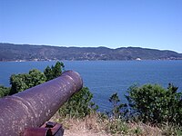 Vista de la Bahía de Valdivia desde el Castillo de San Pedro de Alcántara en la Isla Mancera.