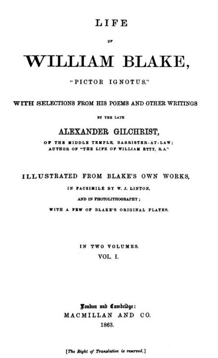 Gilchrist: Life of William Blake, 1863, title page Gilchrist Life of Blake 1863 title page.jpg