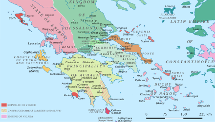 Map of Frankish Greece with the Principality of Achaea.