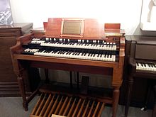 The B-3 was the most popular Hammond organ, produced from 1954 to 1974. Hammond B3, Museum of Making Music (without warning board).jpg